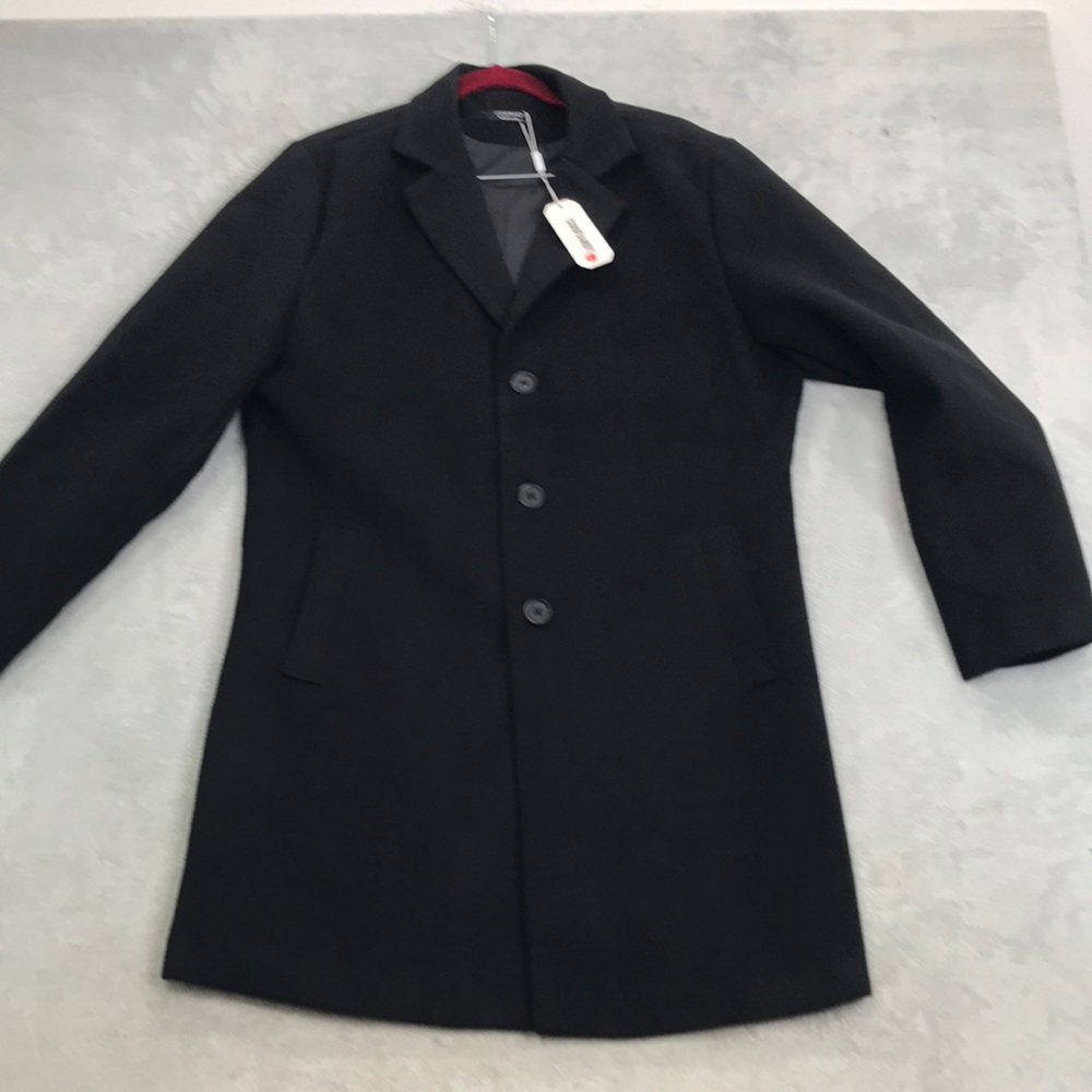 Coofandy Men's Classic Single Breasted Overcoat Black Size L New